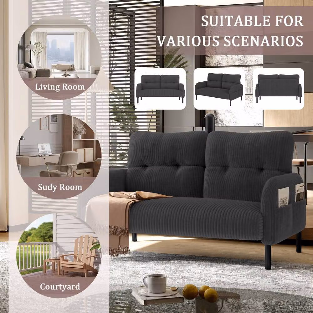 Direct Wicker Corduroy Two-Seater Sofa in Dark Grey Velvet Fabric – 7