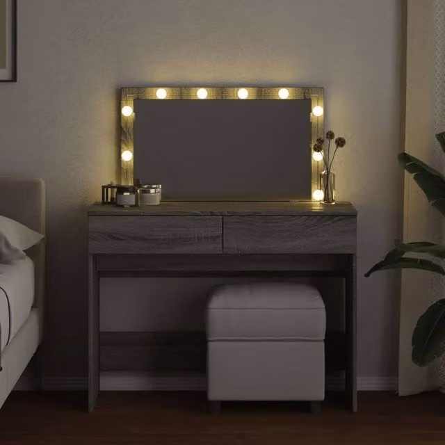 Berkfield Home Beautiful Dressing Table with LED in Grey Sonoma, W/D/H: 100 x 40 x 120 cm – 1