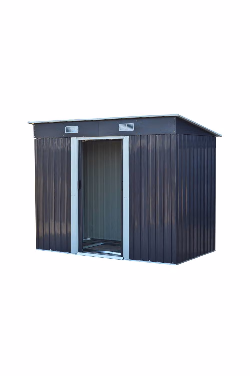 Living and Home Pent Metal Garden Shed with Lockable Double Doors and Base Frame, Black, W: 243.8 cm, D: 121.9 cm, H: 182.0 cm – 4
