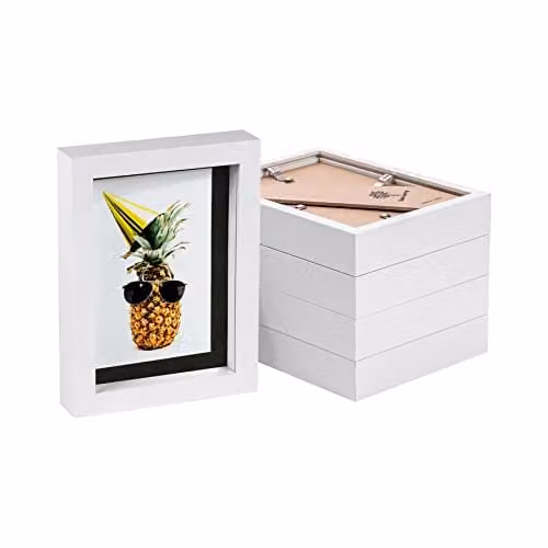 Nicola Spring Pack of 5 White Rectangular 3D Box Photo Frames with Black Mounts, 10 x 15 cm