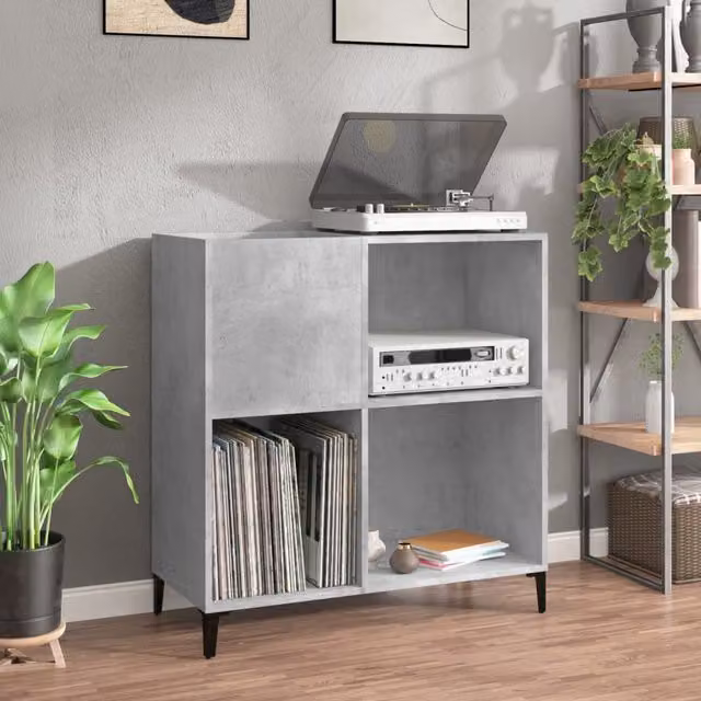 Berkfield Home Record Cabinet in Concrete Grey, W: 84.5 cm, D: 38 cm, H: 89 cm – 1