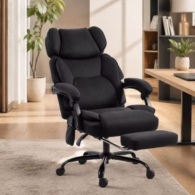STILVORA Black Synthetic Leather Executive Massage Office Chair with Recline, Footrest and Headrest