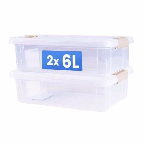 Libbi Lou Transparent Plastic Stackable Storage Boxes with Lids, 6 Litre (Set of 2)