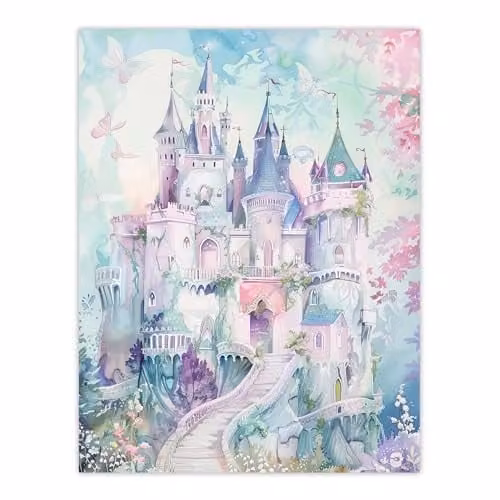 Artery8 Fairy Tale Princess Castle Pastel Colour Fantasy Nursery Kids Bedroom Wall Art Poster Print, W: 46 cm, H: 61 cm