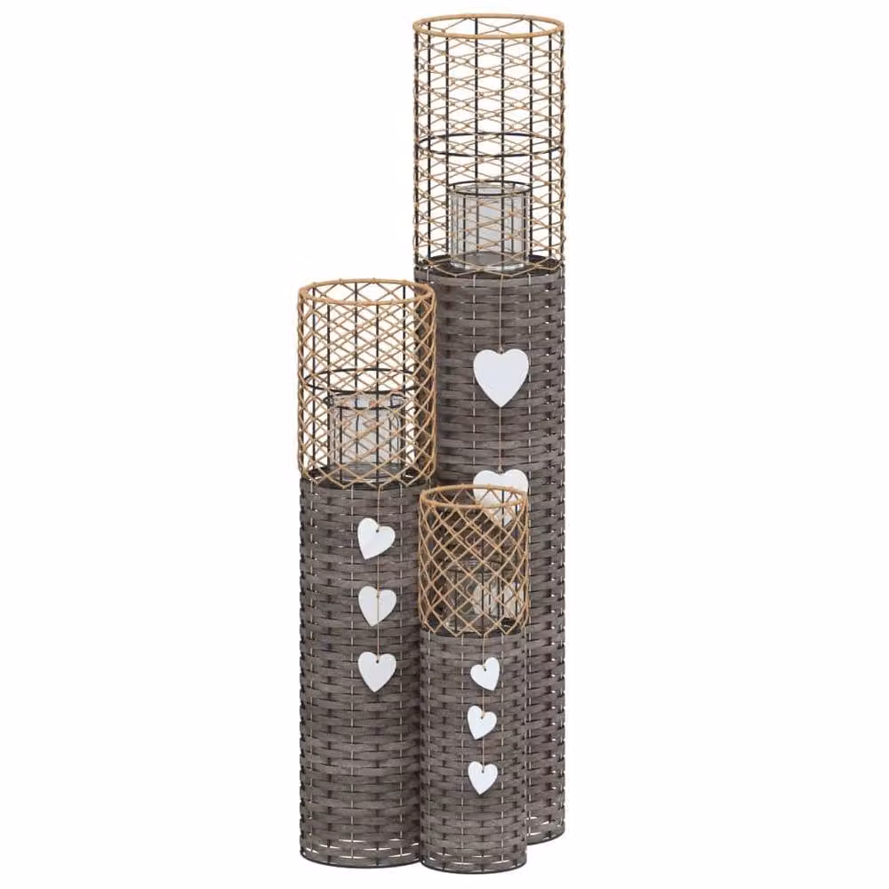 Berkfield Home Elegant Grey Wicker Candle Holders, Set of 3 – 3