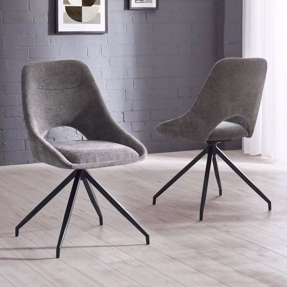 Cheshire Pembroke Set of 2 Grey Chenille Upholstered Dining Chairs with Black Metal Legs – 3