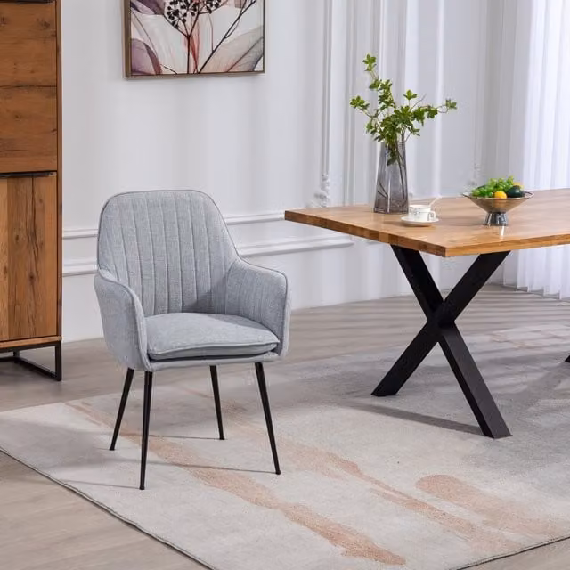 Artemis Home Set of 2 Modern Carrara Fabric Dining Chairs in Grey with Gold Metal Legs
