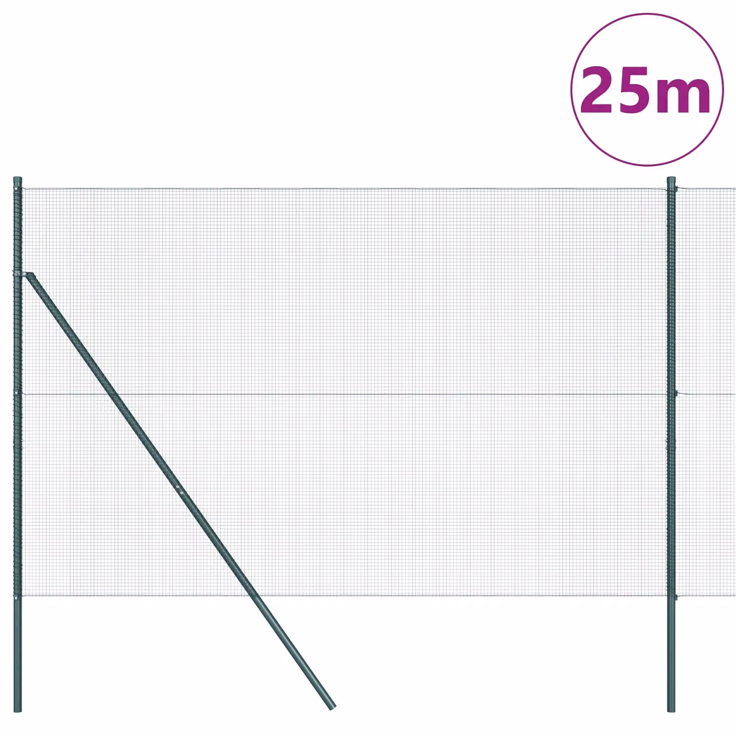Berkfield Home Green Steel Welded Wire Fence with 13 Round Posts, W: 25 m, H: 1.6 m – 3
