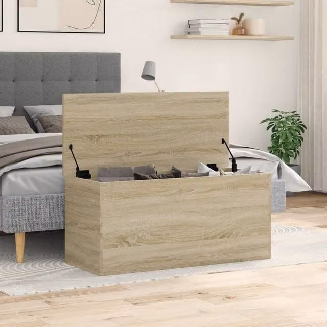 Berkfield Home Sonoma Oak Storage Box in Light Tan Beige, W/D/H: 100 x 42 x 46 cm – 1