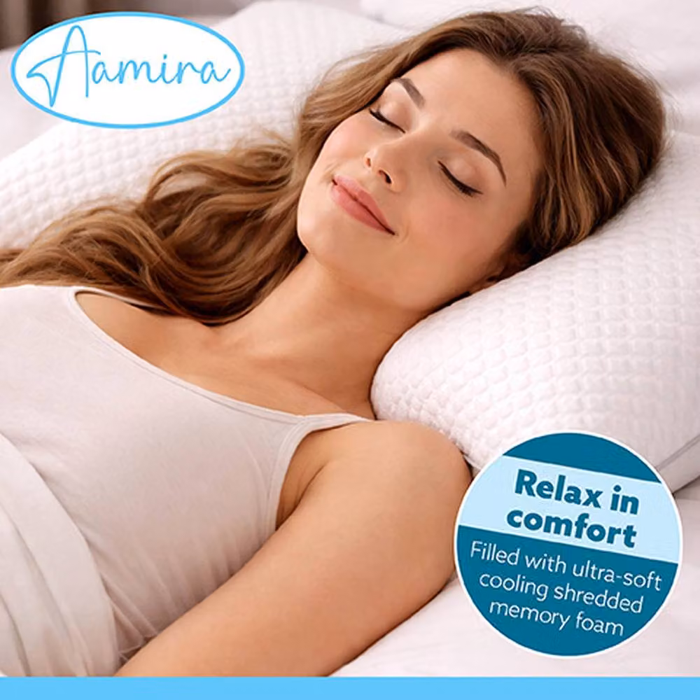 Aamira Cooling Memory Foam Orthopaedic Pillow 2 Pack, White, W: 70 cm x D: 45 cm – 3