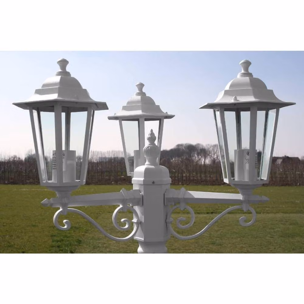 Berkfield Home 3-Arm Decorative Garden Light Post, White Aluminium and Glass, Height: 215 cm – 5