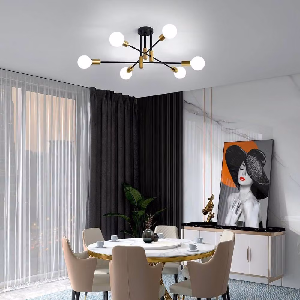 Goeco Industrial Retro 6-Light Ceiling Chandelier with E27 Base in Black – 3