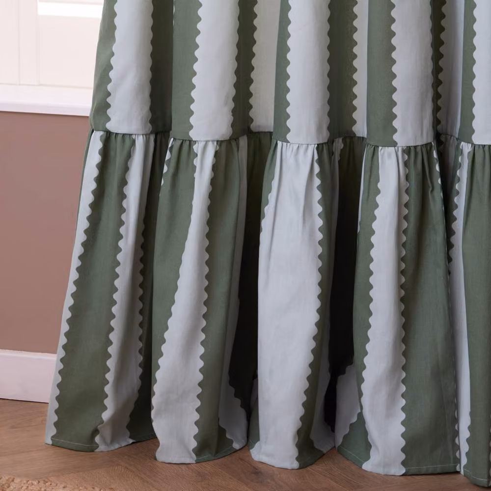Wylder Birdie Stripe Fully Lined Ruffle Pencil Pleat Curtain Pair in Jade, Width: 229 cm, Drop: 229 cm – 3