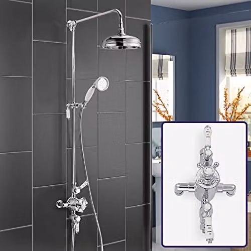Nes Home Chrome Exposed Thermostatic Shower Bar Mixer Set with Overhead Shower and Ceramic Two-Handle Design – 2