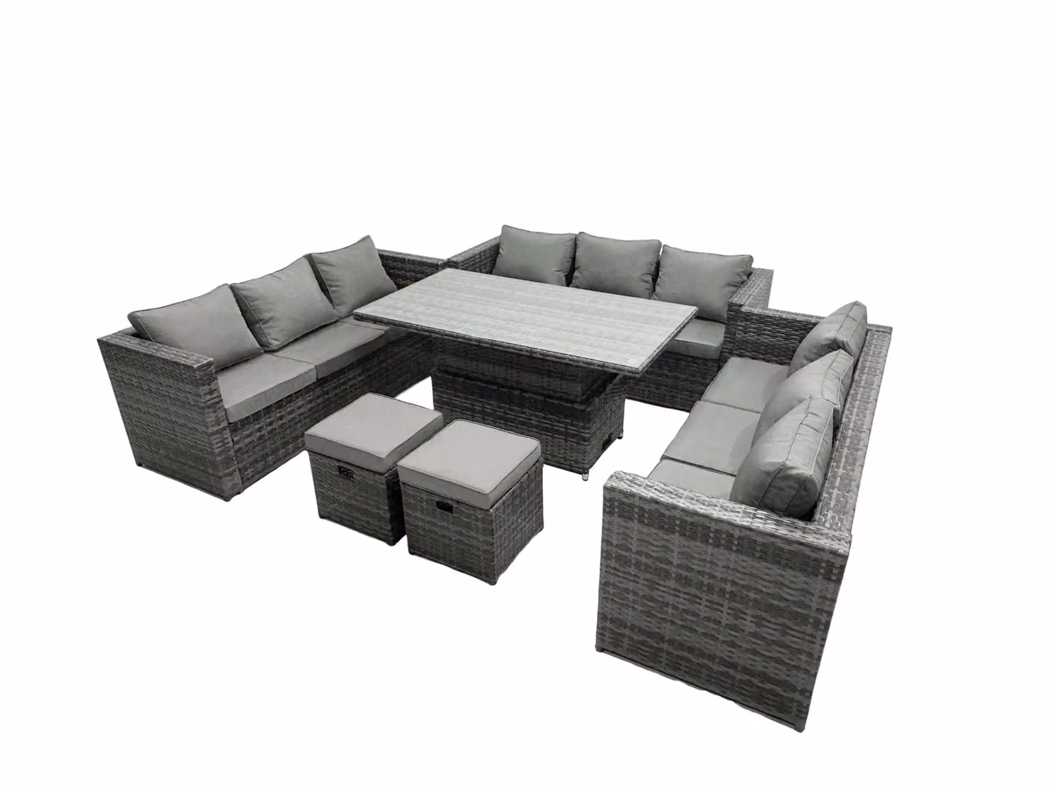 Fimous U-Shape Outdoor Rattan Garden Furniture Set in Dark Grey with Adjustable Lifting Table and Ottoman – 2