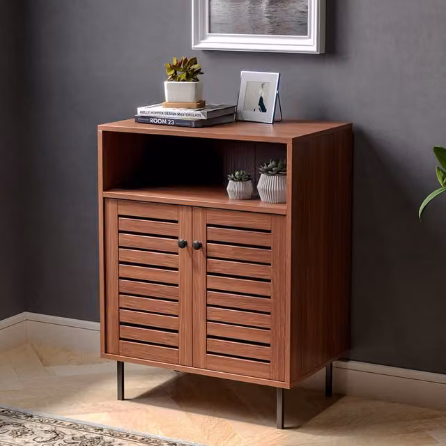 Livingandhome Modern Free-Standing Wooden Sideboard Cabinet in Brown