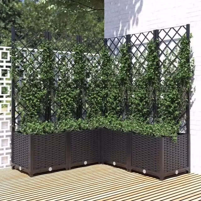 Berkfield Home Garden Planter with Trellis in Black, W/D/H: 120 x 120 x 136 cm