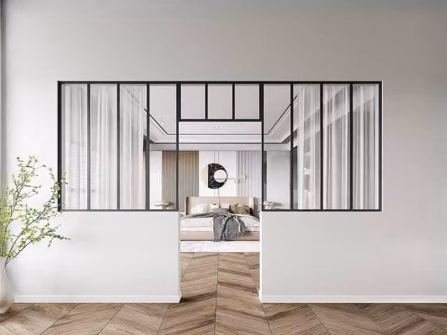 Vente-unique Set of 2 Studio-Style Glass and Powder Coated Aluminium Panels in Black, W/H: 120 x 130 cm