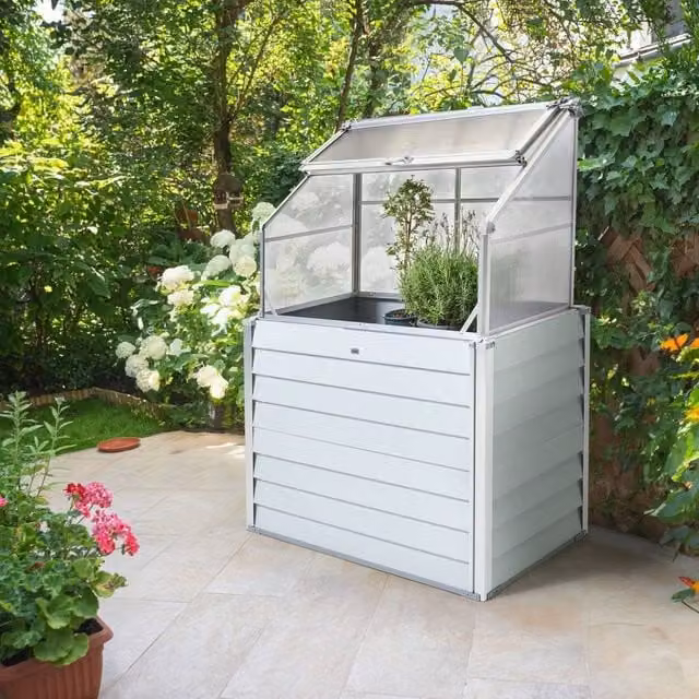 Wyld and Coco White Aluminium Elevated Balcony Greenhouse and Raised Garden Bed with Polycarbonate Cover, W/D/H: 120 x 166 x 62 cm