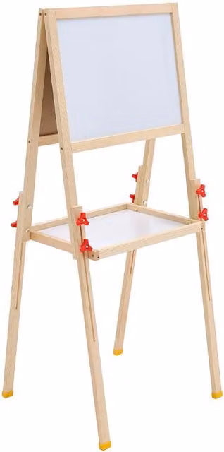 Kidkid Height Adjustable Double-Sided Art Easel in Natural, Yellow and White