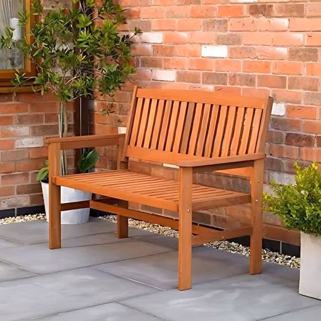 Marco Paul Classic Wooden Garden Bench in Brown, W/D/H: 120 x 60 x 90 cm
