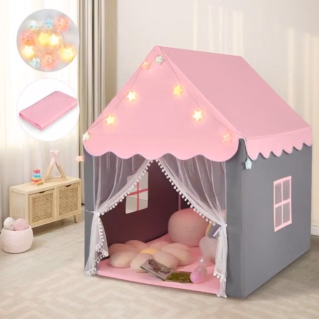 Costway Pink Childrens Indoor Fairy Castle Play Tent