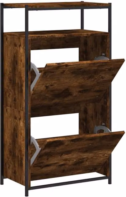 Berkfield Home Smoked Oak Shoe Cabinet in Brown, W/D/H: 60 x 34 x 112 cm