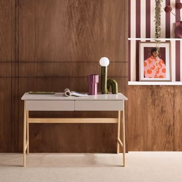 sweeek Scandinavian Writing Desk with 2 Drawers in Beige, W/D/H: 120 x 60 x 76 cm – 1