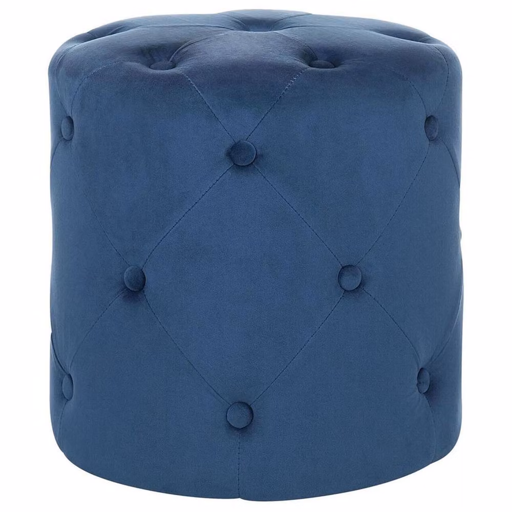 Wyld and Coco Chesterfield Round Tufted Velvet Pouffe in Blue – 2