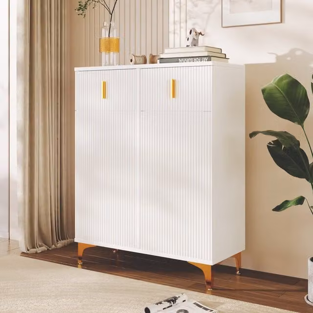 Aosom UK Elegant Sideboard with Adjustable Shelves and Gold-Plated Accents in White and Gold, W: 83 cm, D: 35 cm, H: 101 cm