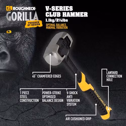 Roughneck Gorilla V-Series Club Hammer in Black and Multicolour, 1.1kg Forged Steel – 2