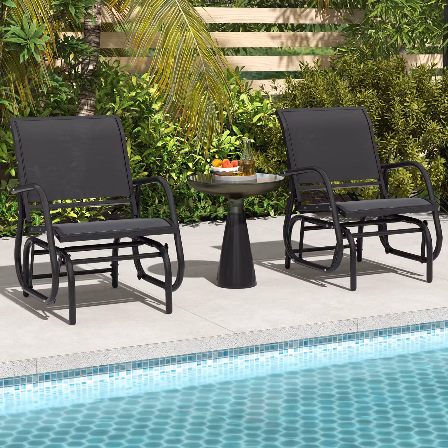 Gymax Black Metal Outdoor Swing Glider Rocking Chair – 7
