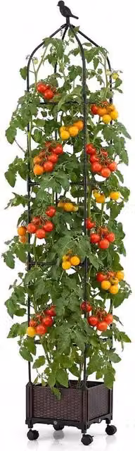 Kelvenix Self-Watering Extra-Tall Tomato Planter with Wheels in Dark Brown – 1