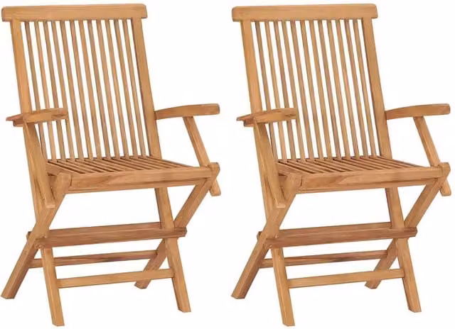 Berkfield Home Set of 2 Folding Garden Chairs in Brown Solid Teak Wood – 1