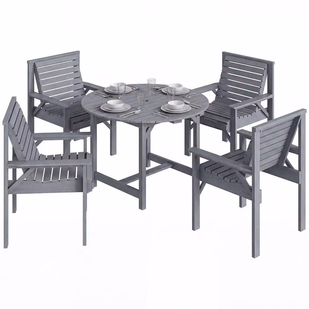 OUTSUNNY Grey Round Garden Dining Set with Table and Chairs, Treated Hardwood, W/D/H: 100 x 100 x 75 cm – 2