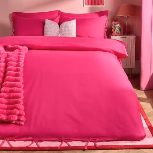 OHS Single Microfibre Duvet Cover and Pillowcase Set with Bow Tie Detail, Hot Pink, W/D/H: 135 x 200 cm and 50 x 75 cm