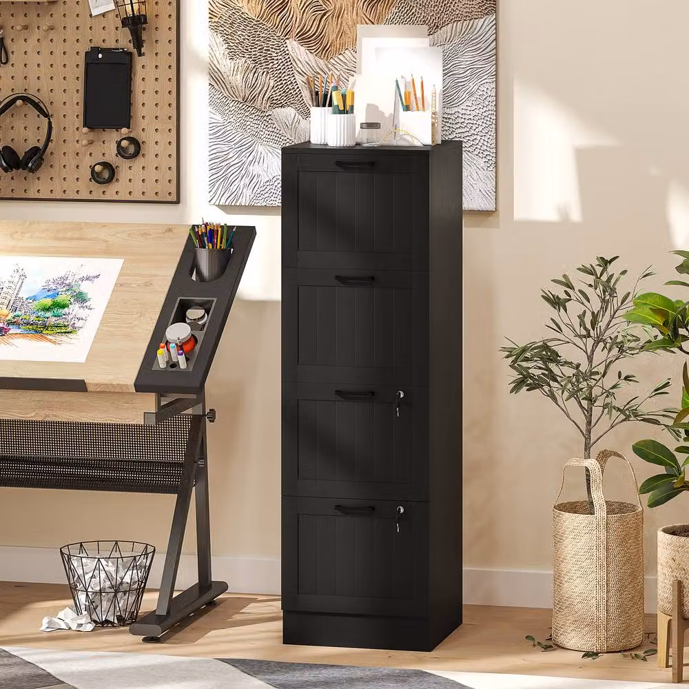 STILVORA 4 Drawer Filing Cabinet with Lock, Black – 2
