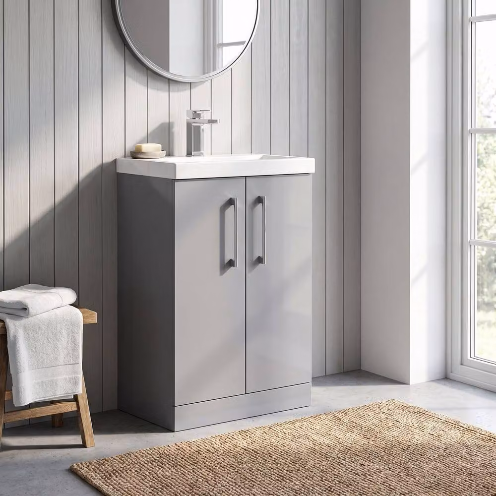 Balterley Modern Freestanding Bathroom Floor Vanity Unit with 2 Soft Close Doors in Satin Grey, W: 50 cm – 2