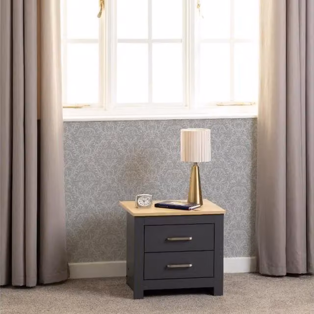 Seconique Portland 2 Drawer Bedside Table in Grey