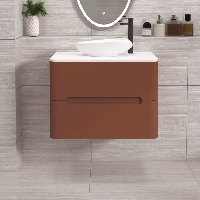 Royal Bathrooms Venice 700mm Wall Hung Vanity Unit in Terracotta with 2 Drawers and White Nova Basin