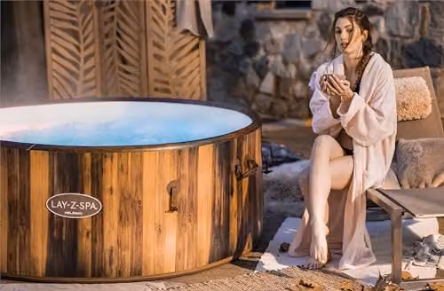 Lay-Z-Spa Helsinki Brown Inflatable Round Hot Tub for 5-7 People with Wifi App Control – 4