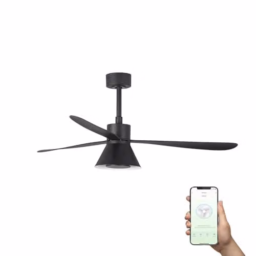 Netlighting Amelia Tuya Smart LED Ceiling Fan with Cone Design, Black, 132 cm