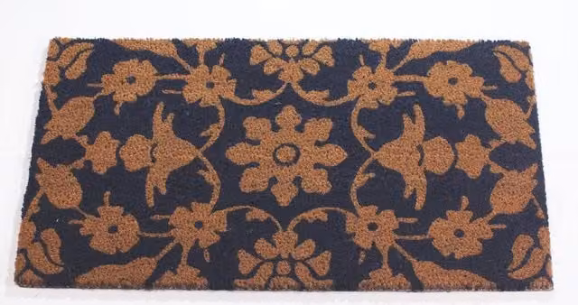RHS Jekyll Floral Blue Latex Backed Coir Door Mat, W: 45 cm, D: 75 cm – 1