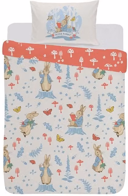 Peter Rabbit Forest Life Reversible Duvet Cover and Pillowcase Set in Multicolour Cotton Polyester Blend