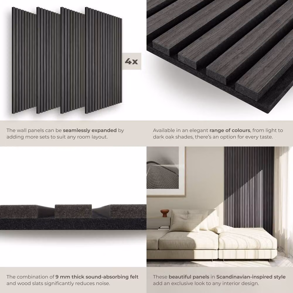 tectake Acoustic Wood Look Wall Panels in Black – 4