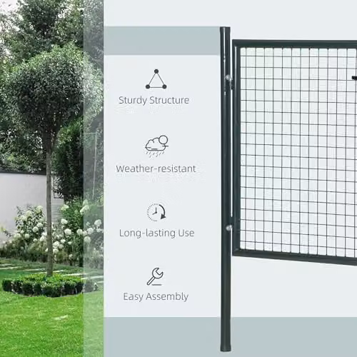 HOMCOM Steel Garden Gate Mesh Fence with Lock, Green, W: 97 cm, H: 150 cm – 3