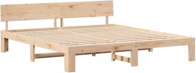 Berkfield Home Bed Frame with Headboard in Beige Solid Pine Wood W/D/H: 200 x 200 x 66 cm