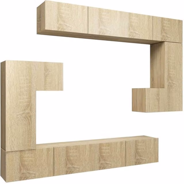Berkfield Home 8 Piece Modern TV Cabinet Set in Sonoma Oak and Light Tan Beige