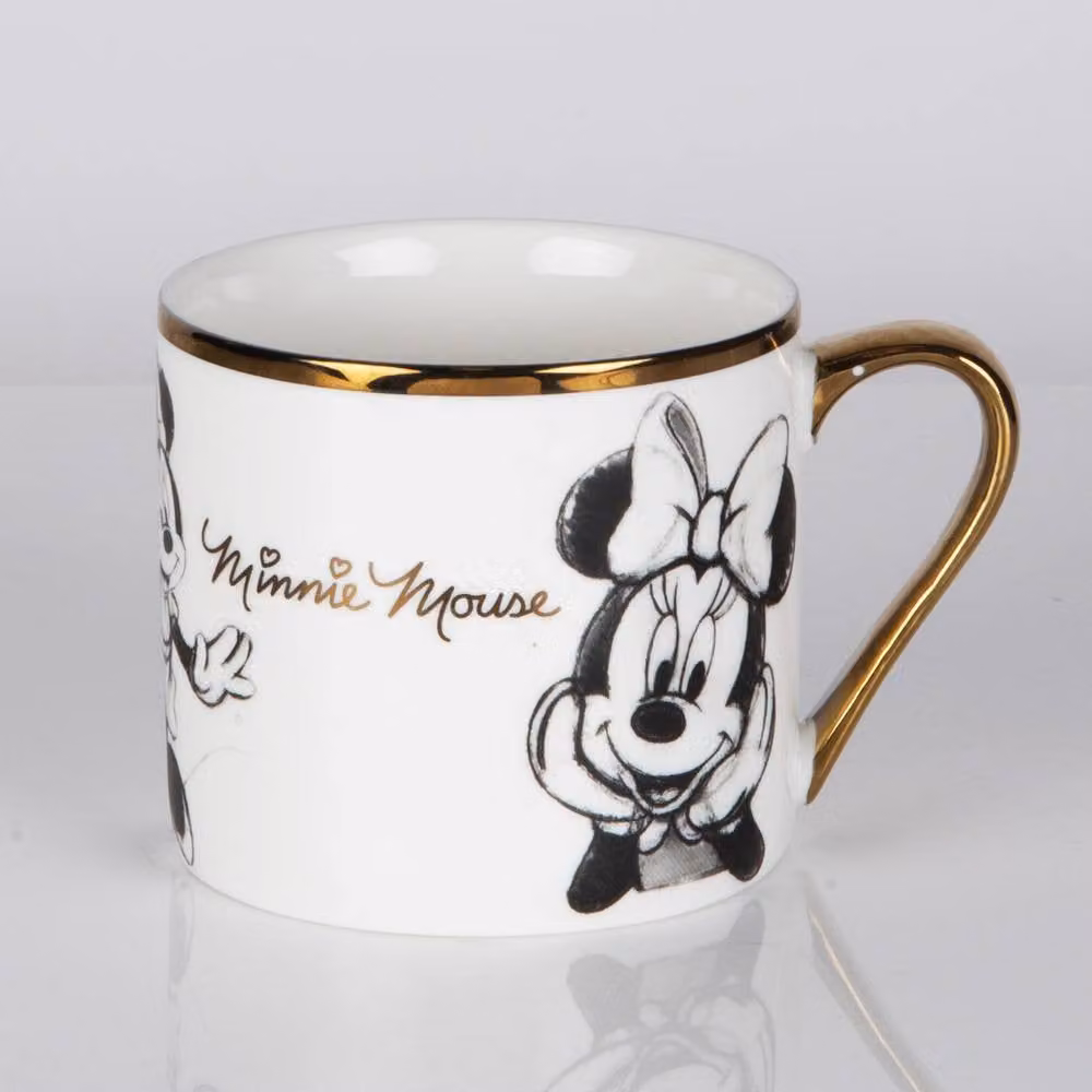 Disney Classic Collectable Minnie Mouse Mug in Beige, Black, Gold and White