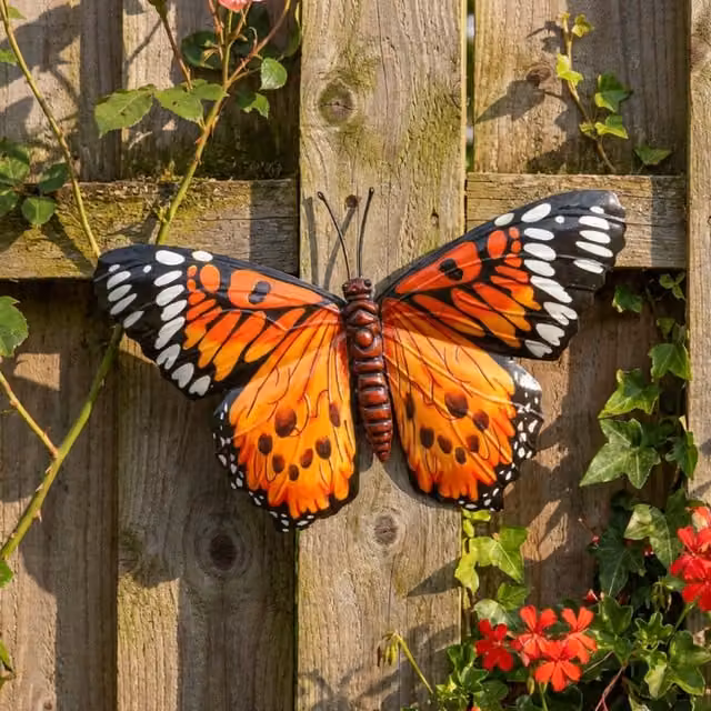 Betley Butterfly Orange and Yellow Metal Wall Art Garden Fence Decoration